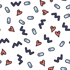 Vector illustration, cute seamless pattern with hearts and waves. Perfect for backgrounds, wrapping paper designs, textile etc.