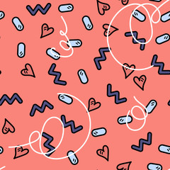 Vector illustration, cute seamless pattern with hearts and waves. Perfect for backgrounds, wrapping paper designs, textile etc.