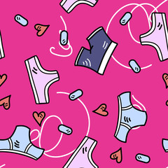 Vector illustration, funny seamless pattern with different types of underpants.