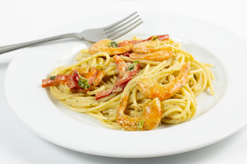 spaghetti aux crevettes 