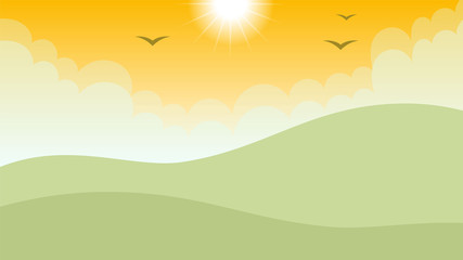 Obraz premium landscape background, mountain view, sunset, hill view, landscape vector background, landscape illustration