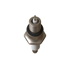 car spark plug used for ignition, Spark plug after use, isolate on white background, made form steel, ceramic, aluminum. 3D rendering of excellent quality in high resolution