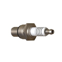 car spark plug used for ignition, Spark plug after use, isolate on white background, made form steel, ceramic, aluminum. 3D rendering of excellent quality in high resolution
