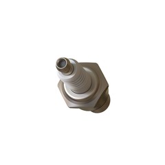 car spark plug used for ignition, Spark plug after use, isolate on white background, made form steel, ceramic, aluminum. 3D rendering of excellent quality in high resolution