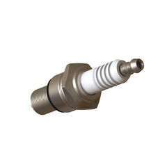 car spark plug used for ignition, Spark plug after use, isolate on white background, made form steel, ceramic, aluminum. 3D rendering of excellent quality in high resolution