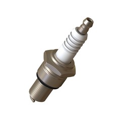 car spark plug used for ignition, Spark plug after use, isolate on white background, made form steel, ceramic, aluminum. 3D rendering of excellent quality in high resolution