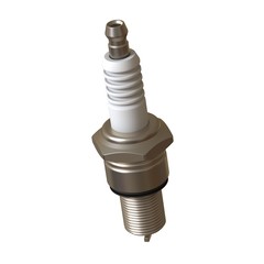 car spark plug used for ignition, Spark plug after use, isolate on white background, made form steel, ceramic, aluminum. 3D rendering of excellent quality in high resolution