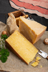 Cheese collection, hard cheeses from North Italy, aged Maniva cheese from Alps, parmesan from Parma...