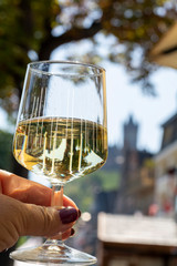 Street wine festival on Mosel river, Germany, during grape harvest