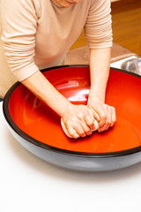 Makeing Japanese traditional buckwheat noodles