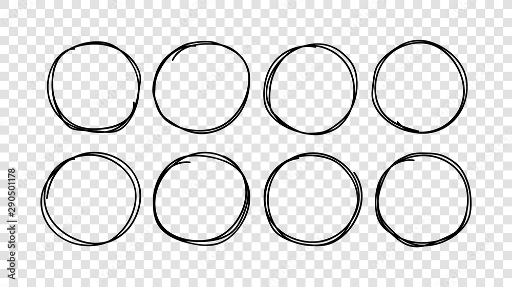 Aufkleber Hand drawn circles sketch frame set. Vector round scribble line circles.
