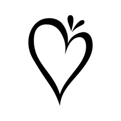 Big hand drawn black heart on the white background, simple vector shape for greeting cards, wedding invitation, banners, backgrounds, textiles design.