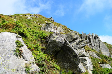 View of mountains and rocks on a sunny summer day