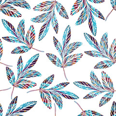 Seamless pattern with hand drawn colorful leaves.