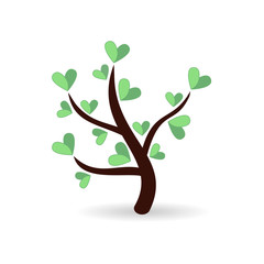 Obraz premium Tree with paper leaves and hanging hearts. Love tree with heart leaves. Jpeg illustration