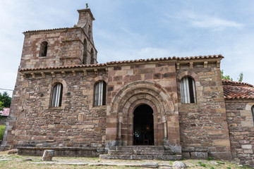 Medieval stone church of the town of Salcedillo in Palencia