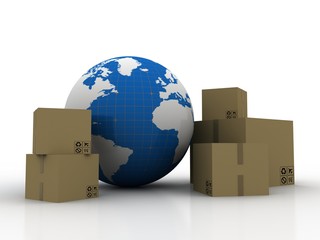 3d rendering Cardboard boxes on wooden pallet