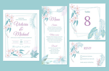 Wedding invitation card design, floral invite, soft pastel colors
