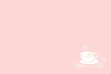 Page design for printed products on the theme of morning coffee, breakfast, cafe, graphic drawing on a pink background, in vector