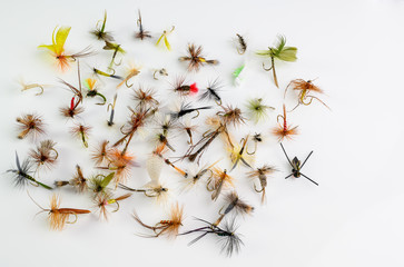 selection of dry fly fishing flies for trout and salmon for rivers, streams and lakes