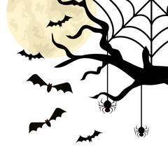 dry tree with bats and spiders