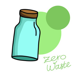 Hand drawn vector coloк glass jar. Zero waste concept. Color glass jar isolated icon.