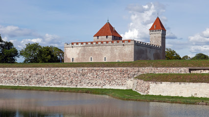 View on the backside of the Kuressaare Castle. This castle from the 14th century on the Estonian island of Saaremaa. Today the Saaremaa Museum is located here, which tells the history of the region.