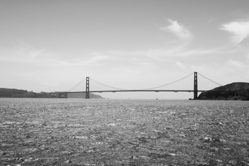 Distant view of the iconic Golden Gate bridge in San Francisco, California, USA.