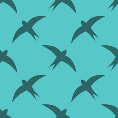 Swallow birds seamless blue pattern.