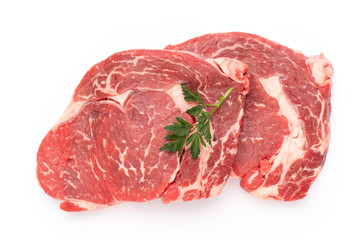 Fresh raw bio  beef steak isolated on white background.