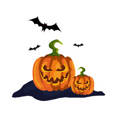 Fototapeta premium halloween pumpkins with bats flying