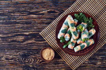 spring rolls with shrimps, rice noodle, lettuce