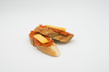 Sobrasada with bread and parmesan typical mallorca spain