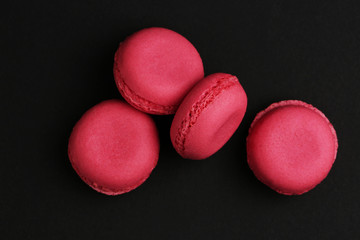 Macaroons of pink color tasty french cookies beautiful macro food photo