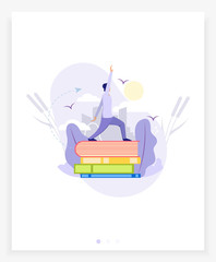 Flat vector illustration of a guy flexing muscles, physical and moral training.