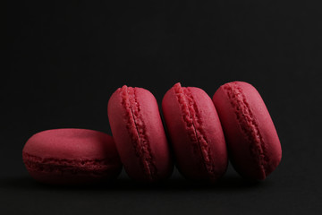 Macaroons of pink color tasty french cookies beautiful macro food photo