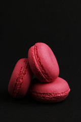 Macaroons of pink color tasty french cookies beautiful macro food photo