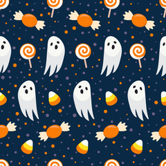 Halloween seamless pattern on blue background. halloween pattern background. vector illustration
