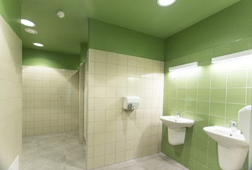 Temporary interior of  school toilet room. Modern lightening.