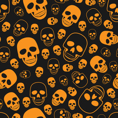 Skull seamless pattern on black background. halloween skull pattern background. vector illustration