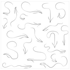 Set of black arrows on a white background. Black filigree arrows. Hand drawn icons. Vector illustration