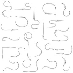 Black and white arrows. Drawn outline icons. Vector illustration on a white background.