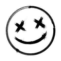  Vector scary hand drawn dead emoji, ink brush dead emoticon smiley icon on a white background © Black White Mouse