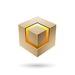 Beige Bold Cube with Glowing Core Illustration