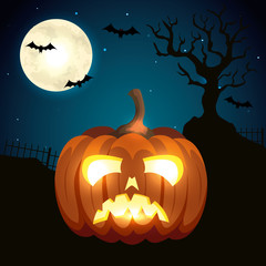 Fototapeta premium pumpkin in the dark night halloween scene
