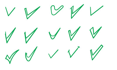 Tick checkmark, green approval check mark doodle handdrawn style