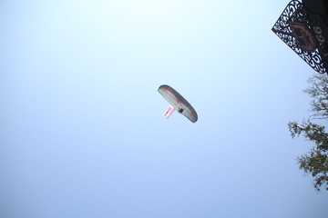 Paramotor players (paragliding using machines) during action in commemoration of the anniversary of the Indonesian national army, Batang 18 September 2019