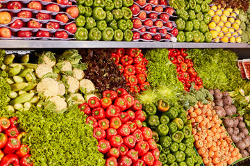 Großes Sortiment an Gemüse im Supermarkt - obrazy, fototapety, plakaty