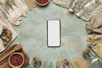 Phone mock-up with environment friendly objects