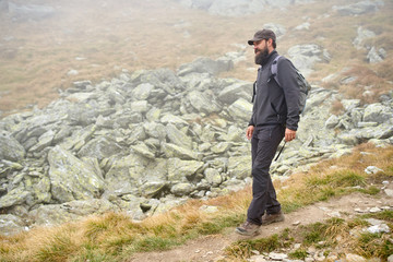 Man with backpack hiking